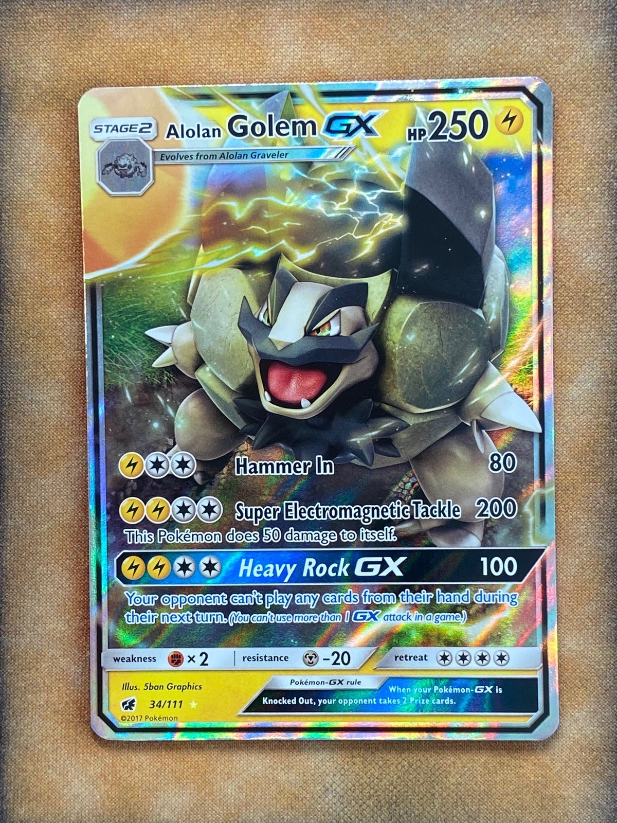 Pokemon Alolan Golem GX 34/111 Crimson Invasion Ultra Rare Holo NM