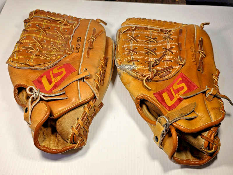 Softball Baseball Glove U&S USG-90 Leather (2 Pairs) Pre-Owned