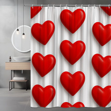 Red Heart Shower Curtain for Kids and Adults, Cute Bathroom Decor