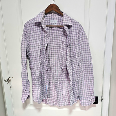 Meucci Firenze Men's 44 Slim Fit Pink Plaid Long Sleeve Point Collar Shirt