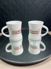 (2) Krispy Kreme Donuts Vintage Heavy Thick Restaurant Ware Coffee Mug Cup Logo