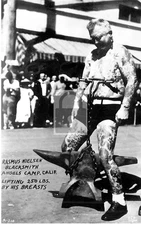 Tattoo Man Blacksmith Lifting Anvil Angels Camp California CA - Reprint