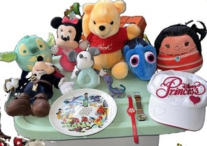 Lot Of 12 Disney Items Plushies Hat Plate PARTS watches Pooh Vtg Pirate Mickey 