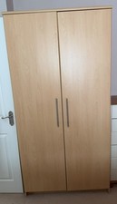 Oak Effect 2 Door Wardrobe Bedroom Storage with full Hanging Bar and Shelf