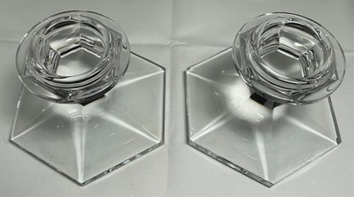 Val Saint Lambert Pair Crystal Candle Holders Belgium  ELYSEE,  2.5  H, MCM Rare