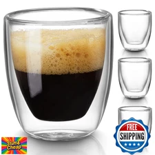 Gencywe 3oz Double Wall Espresso Cups Set of 4 Clear Insulated Microwave Safe
