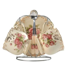 YOLIFE Tea Cups and Saucers Set of 2, Porcelain Floral Tea Cups Set with Hold...