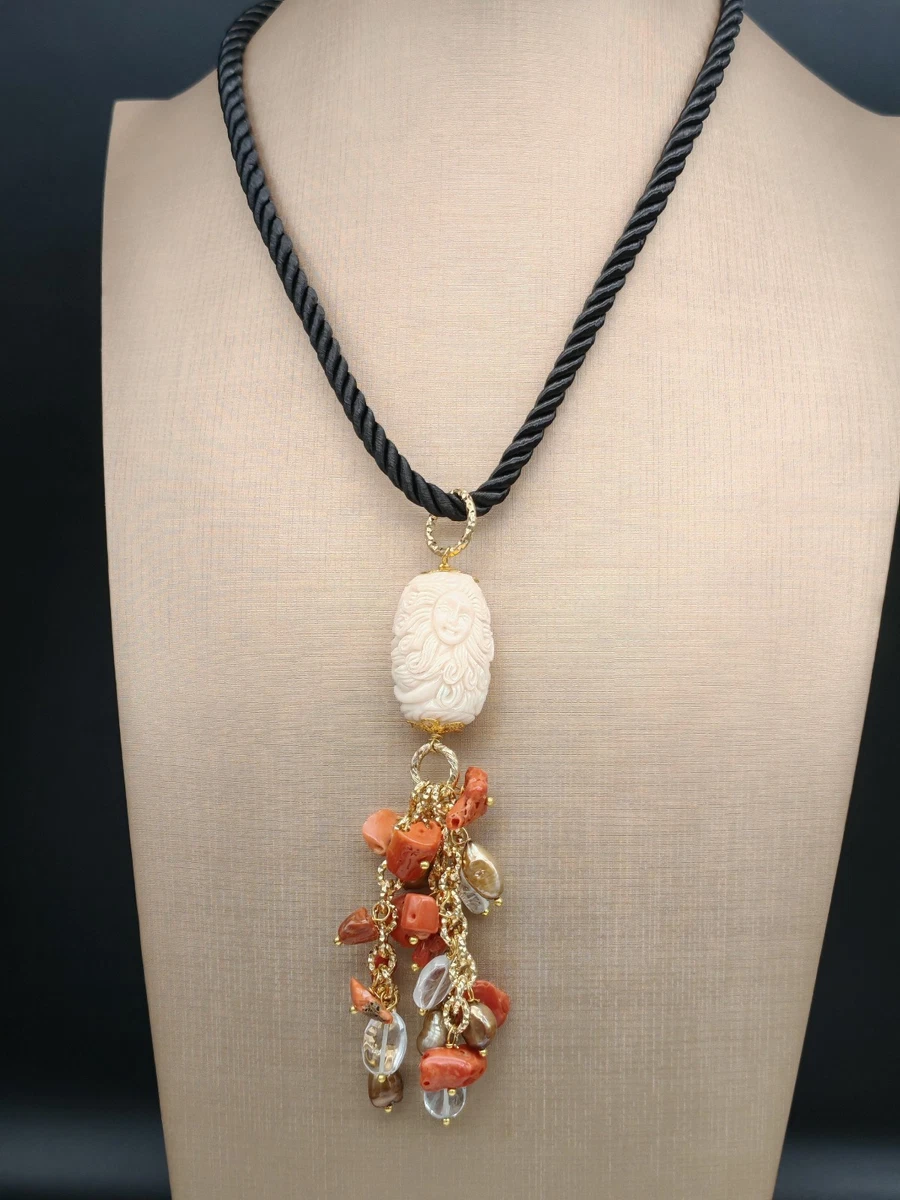 Collier Perles Noires De Tahiti Avec Grenat Et Corail - Argent Fin - Création ROSEMIMOSA - Neuf Avec étiquettes