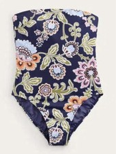 Boden Support Bandeau Swimsuit Sz US/UK 34A Blue Paisley Boho Underwire EUC