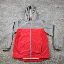 Eddie Bauer Kids Size L 14/16 Rain Jacket Waterproof Hooded Red Gray
