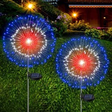  Upgrade 4th of July Decorations Outdoor Solar Lights, 2 Pack Solar Powered ...