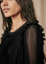 Sezane Black  Chiffon Mini Dress/Blouse Pleated Front A-line Size FR34 Size 6/8