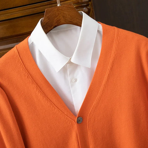 Cardigan maglione uomo marca BROWON business casual classico scollo a V tinta unita - Foto 28 di 34