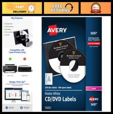 Printable CD Labels, Matte White, Permanent Adhesive, Laser Compatible, 250 Disc