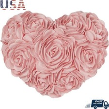 Rose Heart Shaped Throw Pillow Cover Floral Decorative Cushion Gift Love New
