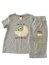 Women's Star Wars Baby Yoda 2 Piece Gray PJ Set Size Medium Cute Baby Yoda    