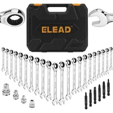ELEAD 33-Piece Combination Ratchet Wrench Set | CR-V Steel | SAE & Metric Siz...