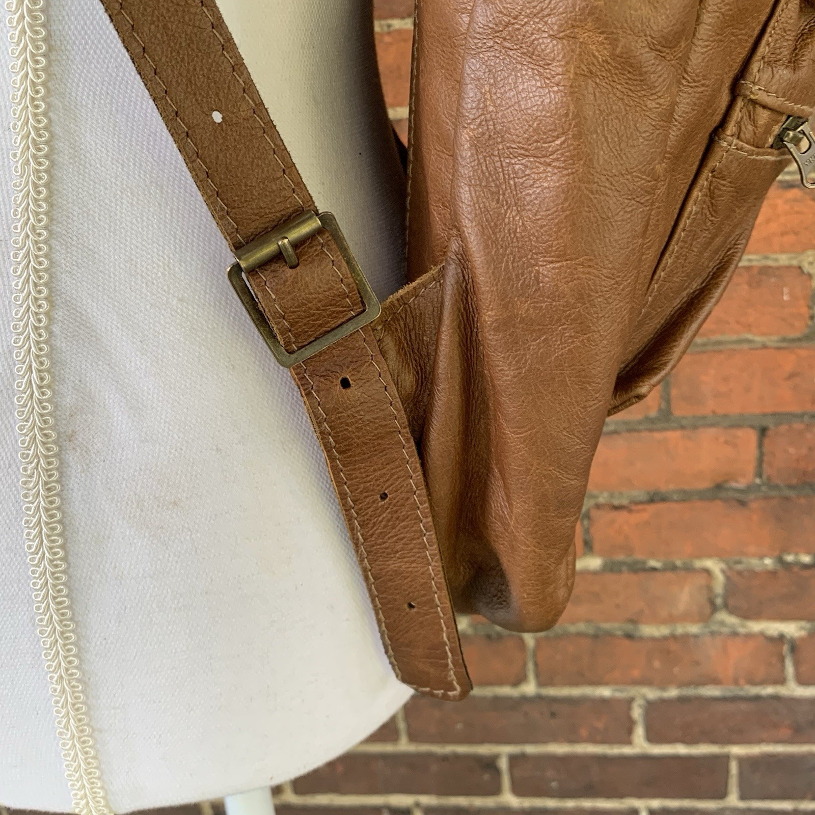 Chapel Leather Backpack Brown Adjustable Zipper F… - image 11