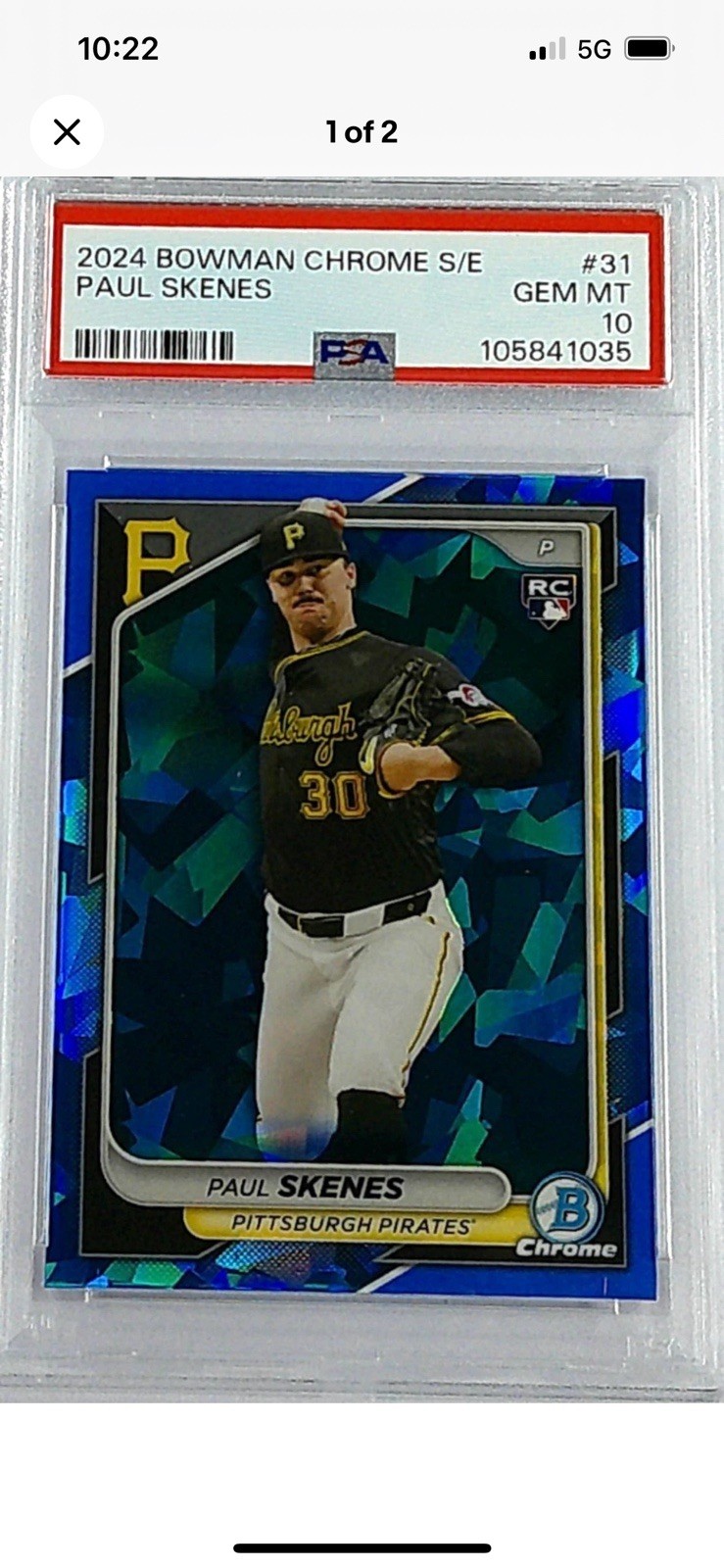 PAUL SKENES 2024 Bowman Chrome Sapphire #31 Rookie Card PSA 10 GEM MINT Pirates