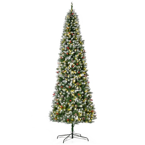9 ft Pre-Lit Christmas Tree White Snow Flocked Holiday Decoration w/ LED Lights