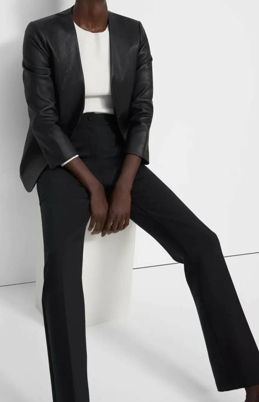 $995 NWT THEORY Sz10 LINDRAYIA BRISTOL STRETCH LAMB LEATHER OPEN JACKET BLACK image 5