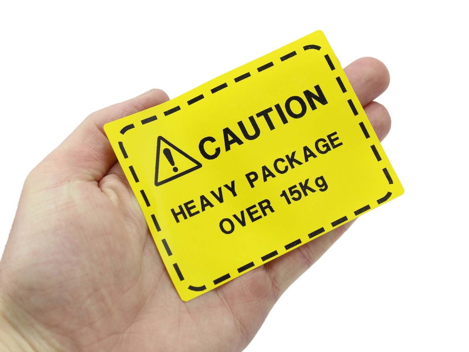 Caution Heavy Package over 15kg. Bright Yellow Shipping Labels