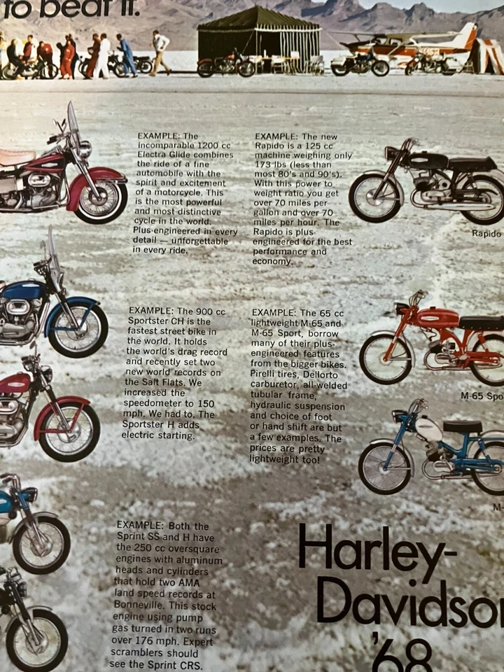1968 Harley Davidson Line Sportster Electra Glide *Original* Motorcycle print ad Foto 4 de 4