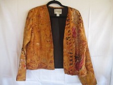 Chico's 1 / S Orange Gold 100 Silk Bolero Open Front Jacket