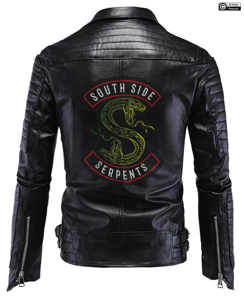 Herren schwarz Southside Serpents Riverdale klassische Biker Echtlederjacke
