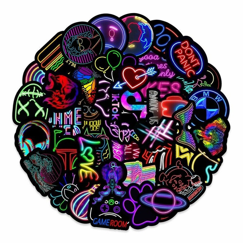 Lot of 5  Neon Lights sticker pack (50pc) stickers water bottle laptop