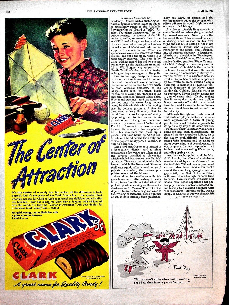 Original 1947 Clark Bar Ad: The Center of Attraction, Kid with