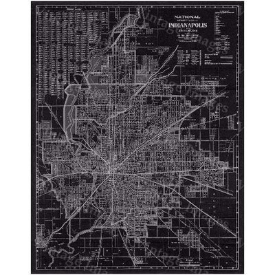 1921 Antique Indianapolis Map Fine Art Print Black Blueprint Style