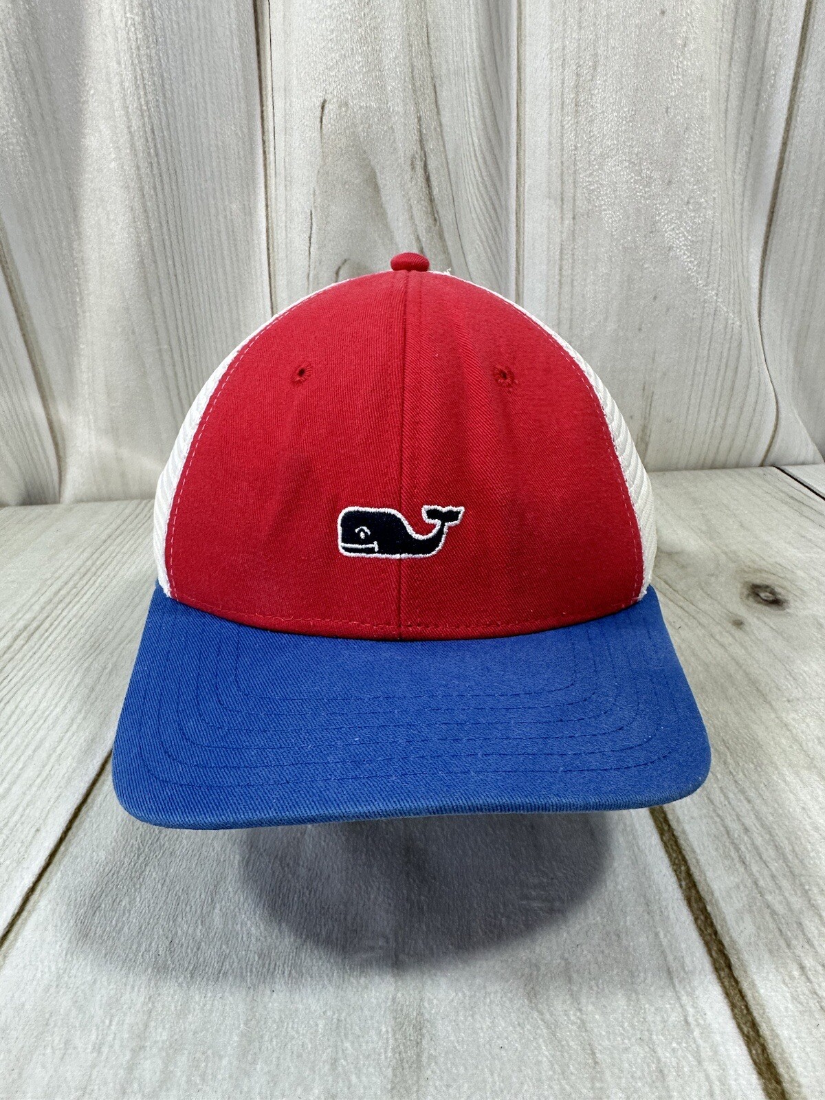 Vineyard Vines Whale Logo Mesh Trucker Hat Adult Red White Blue Adjustable snap