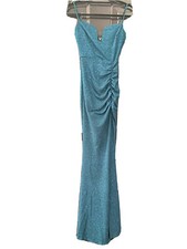 Windsor Evening Dress Side Slit Small Turquoise Blue Fine Glitter Sparkle