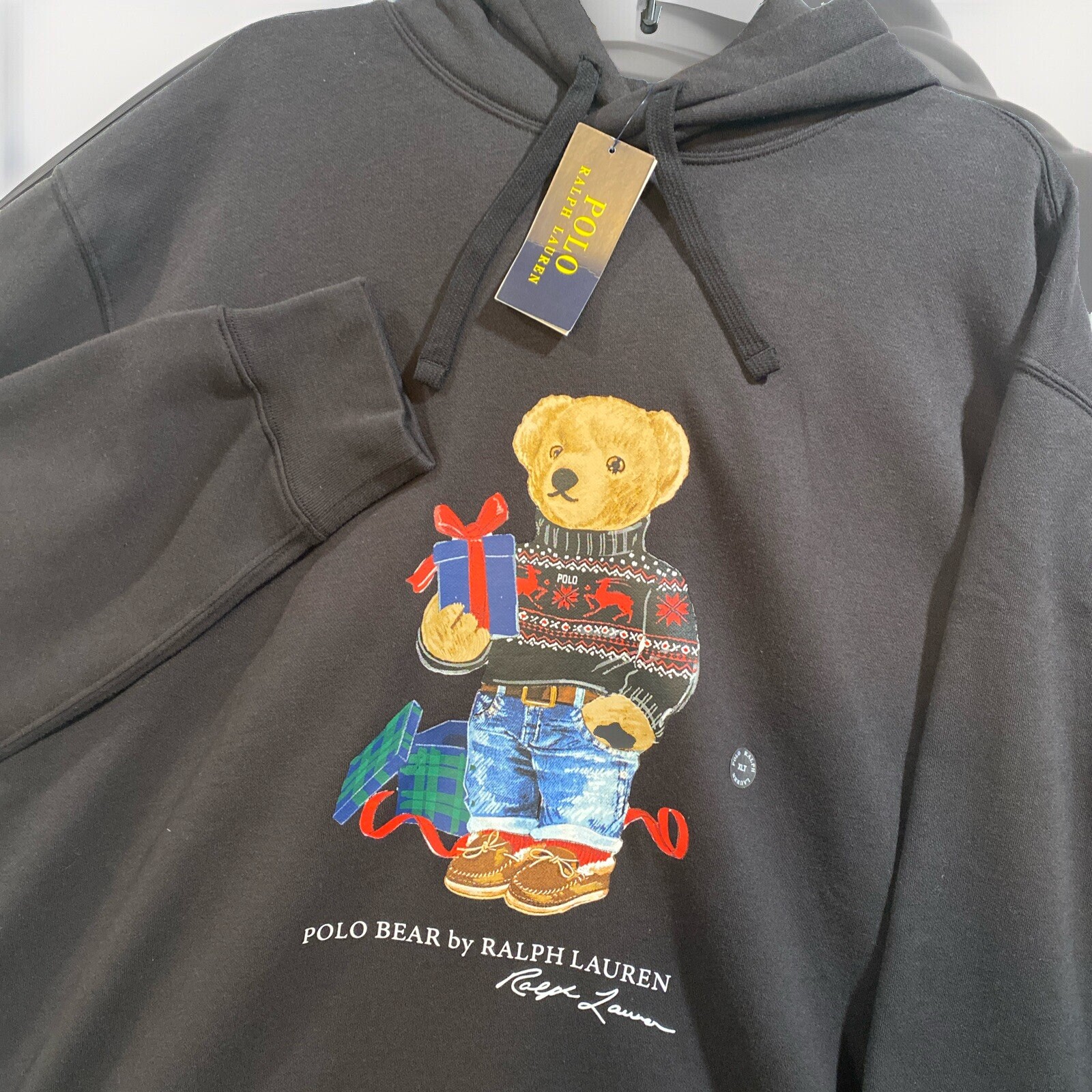 Polo Ralph Lauren Hoodie  Black Holiday Bear Pullover Sweatshirt XLT Fleece NWT