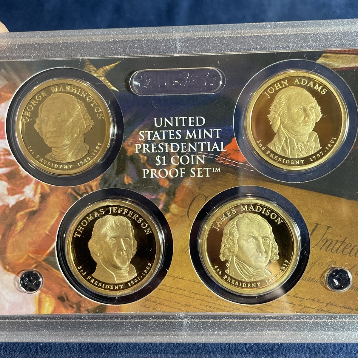 2007 S Presidential Dollar Proof Set 4 Coins Original Box & COA