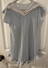 Vintage Allison Ann Girl  s Size 6   Blue Pointelle Knit Lace Trim Nightgown
