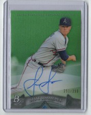 2014 Bowman Platinum Shae Simmons AUTO GREEN #ed 251/399 BRAVES