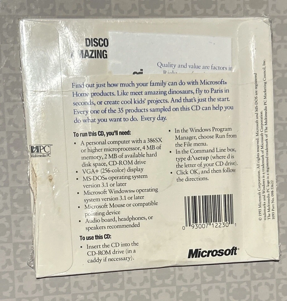 Rare Microsoft Home 1993 CD Sampler Classic PC Windows DOS Sealed 35 Programs - Image 2 of 2