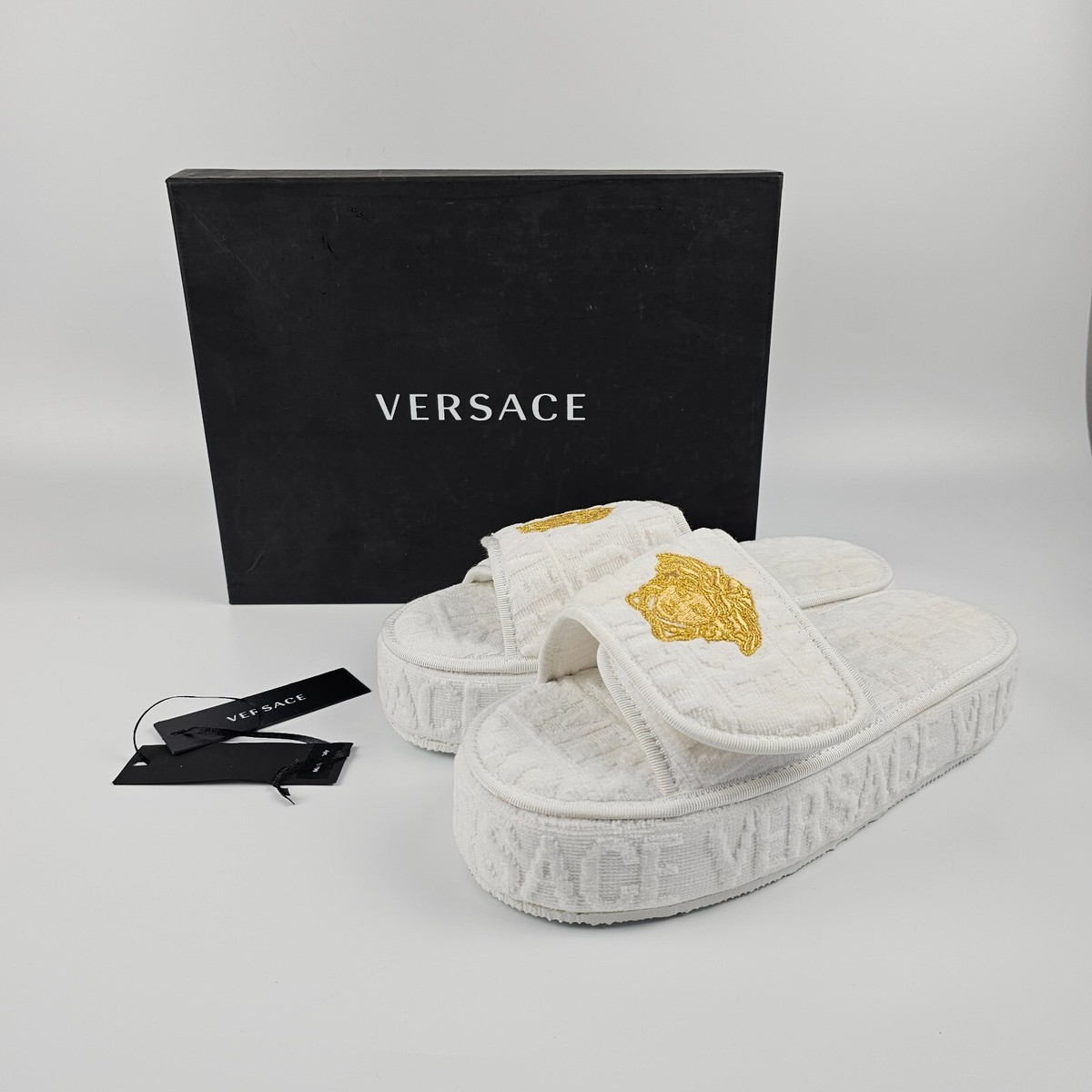 VERSACE Allover White Cotton Slippers New | eBay display picture 2