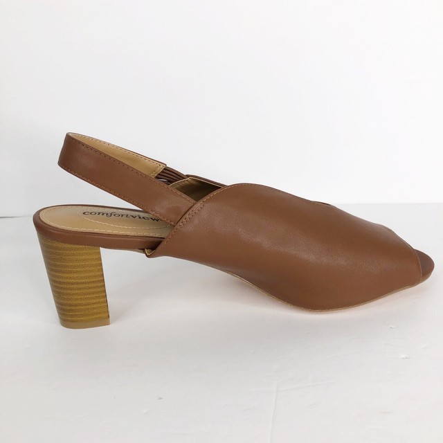 brown stacked heel sandals