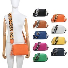 Chic Tassels Plain Woman Faux Leather Small Crossbody Shoulder Bag Canvas Strap