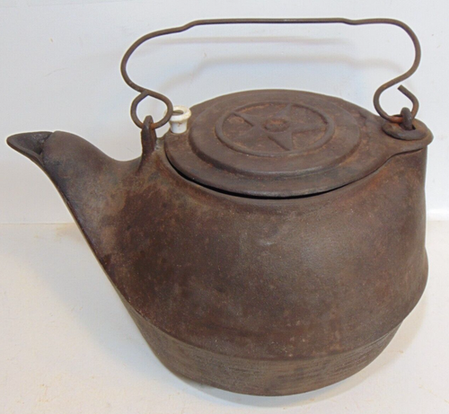 Hervidor de agua de hierro fundido antiguo raro Chattanooga estrella puntiaguda # 8 olla con caño de pájaro - Imagen 10 de 23