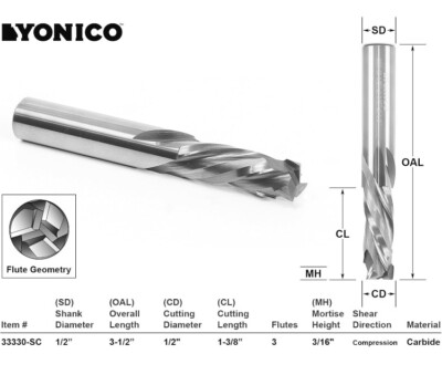 33330 SC Compression Cut Spiral End Mill CNC Router Bit Diameter 1/2 Inch
