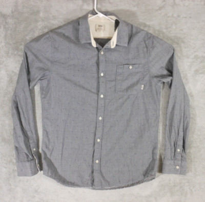 Vans Shirt Men's Large Button Up Long Sleeve Gray Polka Dot Casual