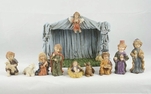10 Piece Nativity Children Silvestri Mary Joseph Jesus Shepherd Kings Crèche - Picture 8 of 12