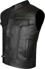 SOA Men’S Leather Biker Vest – Club Style Motorcycle Vest W/Concealed Carry Pock