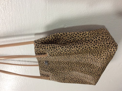 Nine West Handbag Brown Black Animal Print Tote Double Handles Medium H15 - Imagen 4 de 10