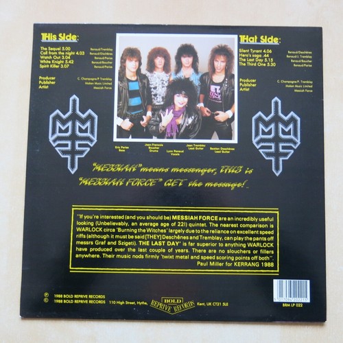 MESSIAH FORCE The Last Day (The Album) UK original vinyl LP Bold Reprive Mint - Picture 2 of 4
