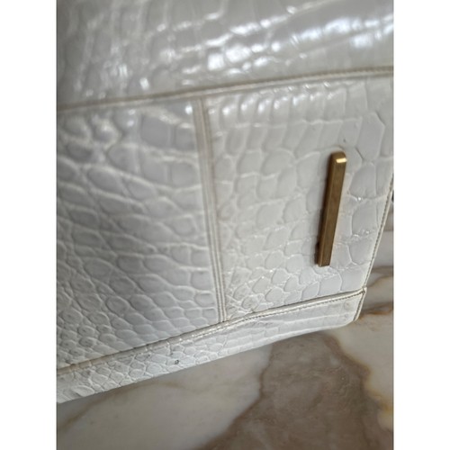 Judith Leiber White Leather Croc Print Box Bag Purse Vintage 1960s - Picture 9 of 11